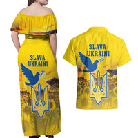 Ukraine Monument Independence Day Couples Matching Off Shoulder Maxi Dress and Hawaiian Shirt Glory to Ukraine!