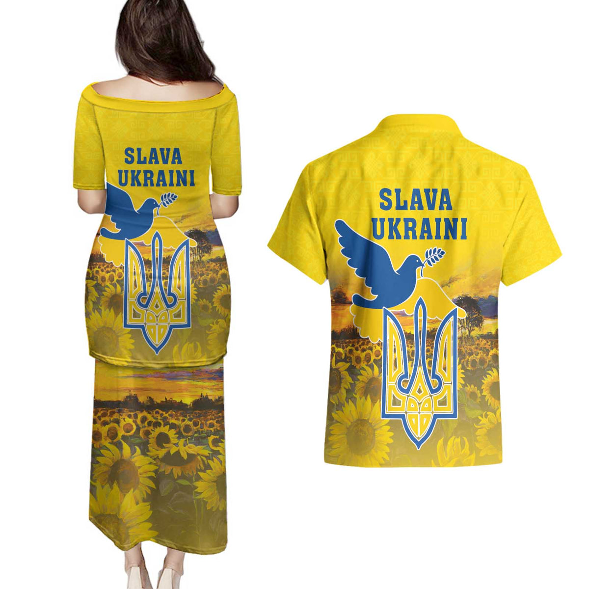Ukraine Monument Independence Day Couples Matching Puletasi and Hawaiian Shirt Glory to Ukraine!