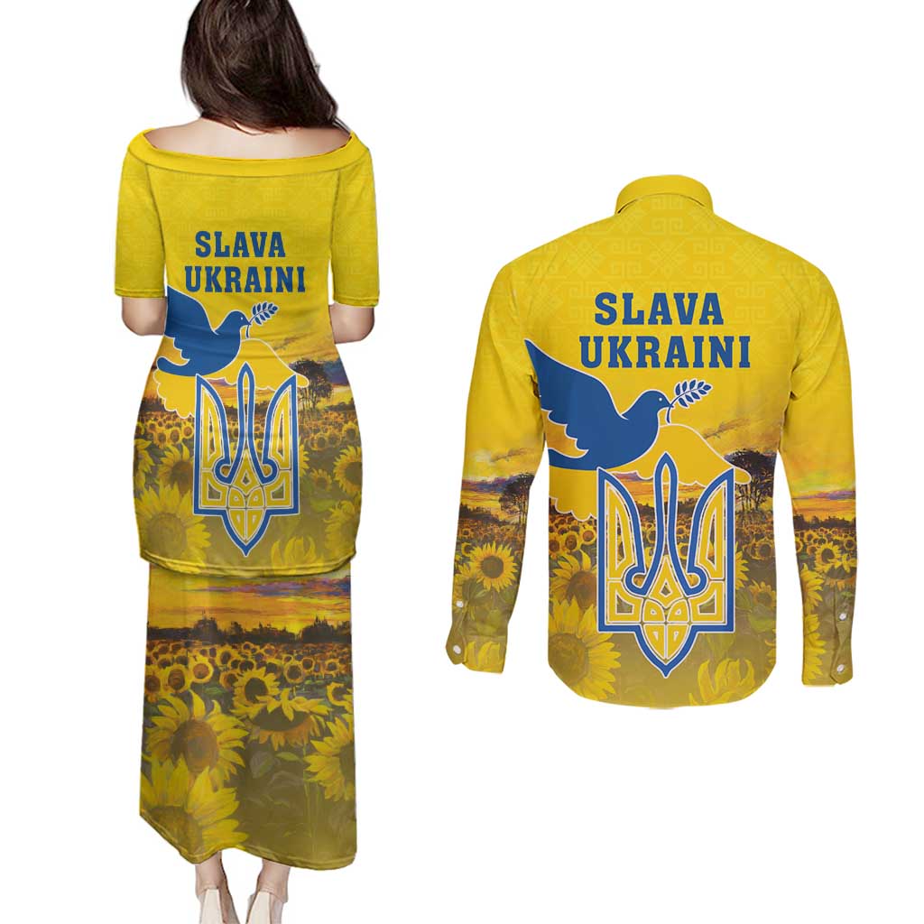Ukraine Monument Independence Day Couples Matching Puletasi and Long Sleeve Button Shirt Glory to Ukraine!