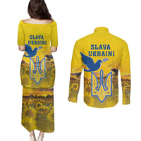 Ukraine Monument Independence Day Couples Matching Puletasi and Long Sleeve Button Shirt Glory to Ukraine!
