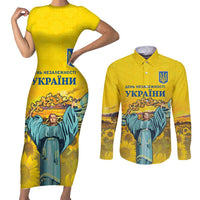 Ukraine Monument Independence Day Couples Matching Short Sleeve Bodycon Dress and Long Sleeve Button Shirt Glory to Ukraine!