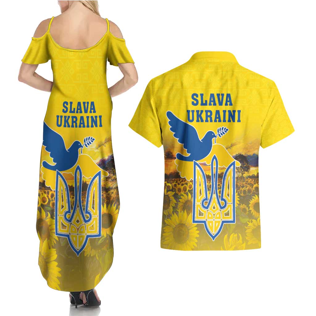Ukraine Monument Independence Day Couples Matching Summer Maxi Dress and Hawaiian Shirt Glory to Ukraine!