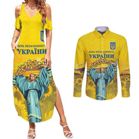 Ukraine Monument Independence Day Couples Matching Summer Maxi Dress and Long Sleeve Button Shirt Glory to Ukraine!