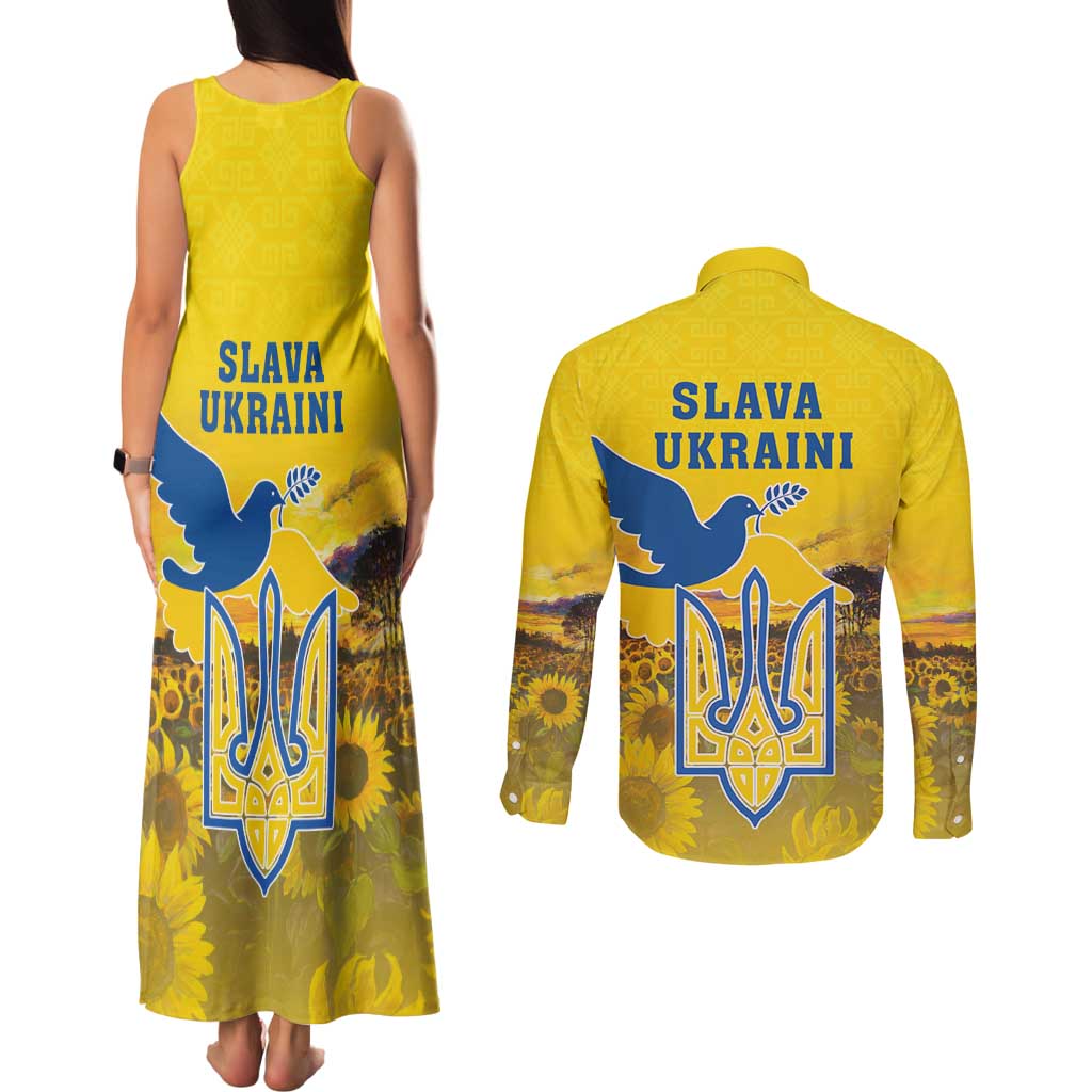 Ukraine Monument Independence Day Couples Matching Tank Maxi Dress and Long Sleeve Button Shirt Glory to Ukraine!