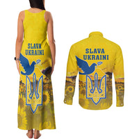 Ukraine Monument Independence Day Couples Matching Tank Maxi Dress and Long Sleeve Button Shirt Glory to Ukraine!