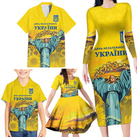 Ukraine Monument Independence Day Family Matching Long Sleeve Bodycon Dress and Hawaiian Shirt Glory to Ukraine!