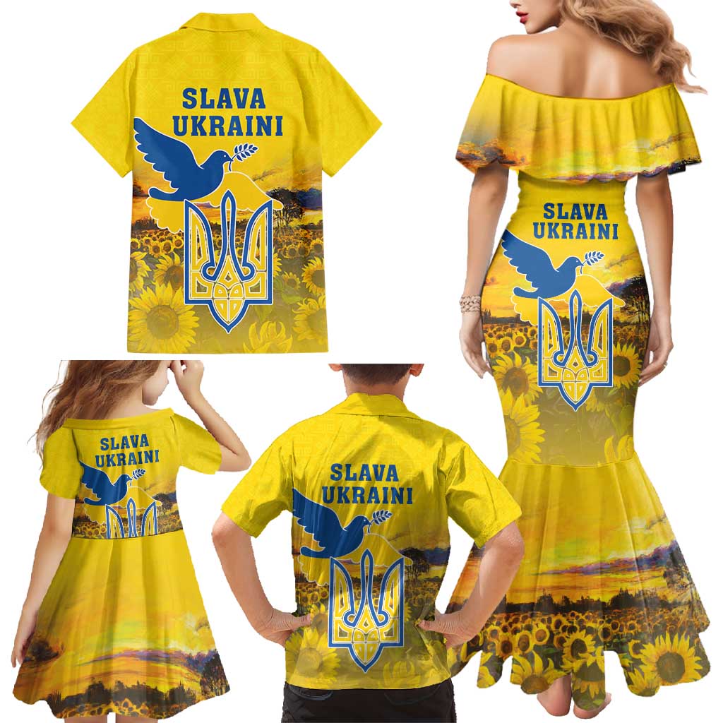 Ukraine Monument Independence Day Family Matching Mermaid Dress and Hawaiian Shirt Glory to Ukraine!