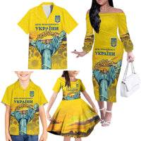 Ukraine Monument Independence Day Family Matching Off The Shoulder Long Sleeve Dress and Hawaiian Shirt Glory to Ukraine!