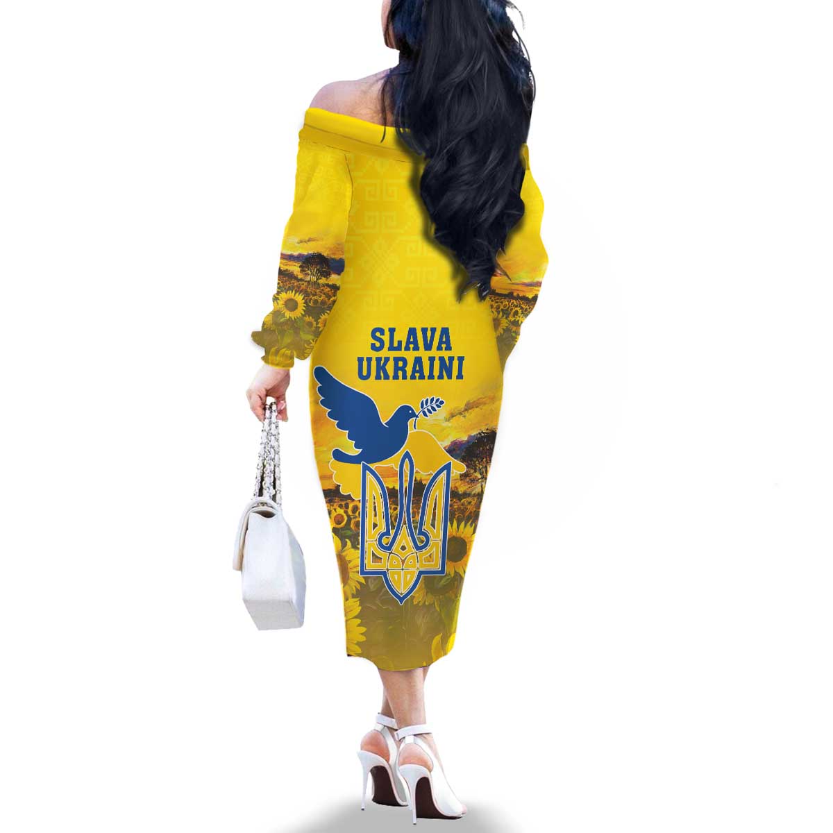 Ukraine Monument Independence Day Family Matching Off The Shoulder Long Sleeve Dress and Hawaiian Shirt Glory to Ukraine!