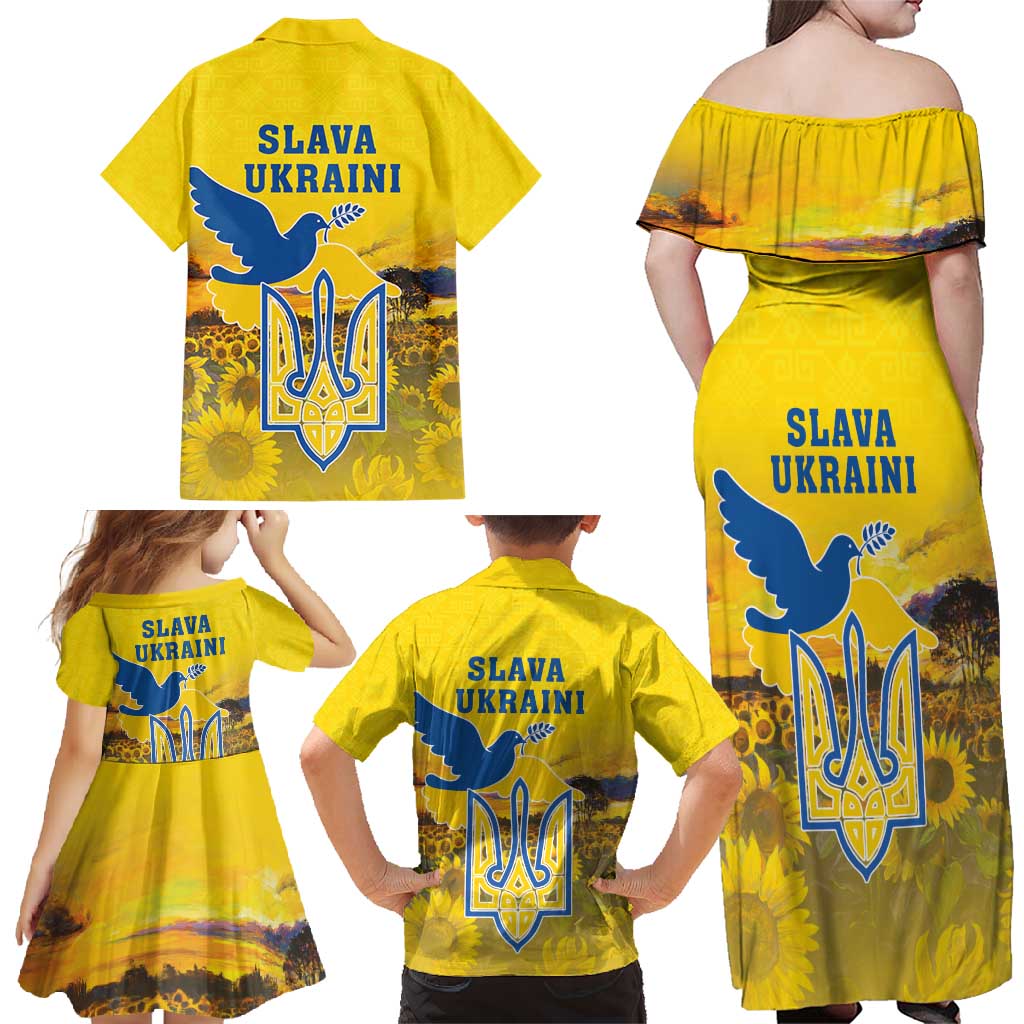 Ukraine Monument Independence Day Family Matching Off Shoulder Maxi Dress and Hawaiian Shirt Glory to Ukraine!