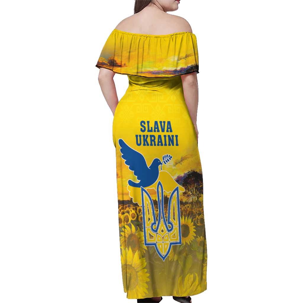 Ukraine Monument Independence Day Family Matching Off Shoulder Maxi Dress and Hawaiian Shirt Glory to Ukraine!