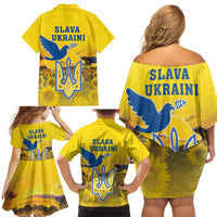 Ukraine Monument Independence Day Family Matching Off Shoulder Short Dress and Hawaiian Shirt Glory to Ukraine!