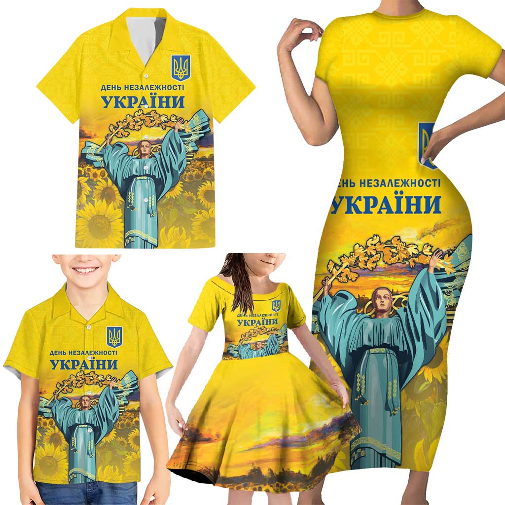 Ukraine Monument Independence Day Family Matching Short Sleeve Bodycon Dress and Hawaiian Shirt Glory to Ukraine!