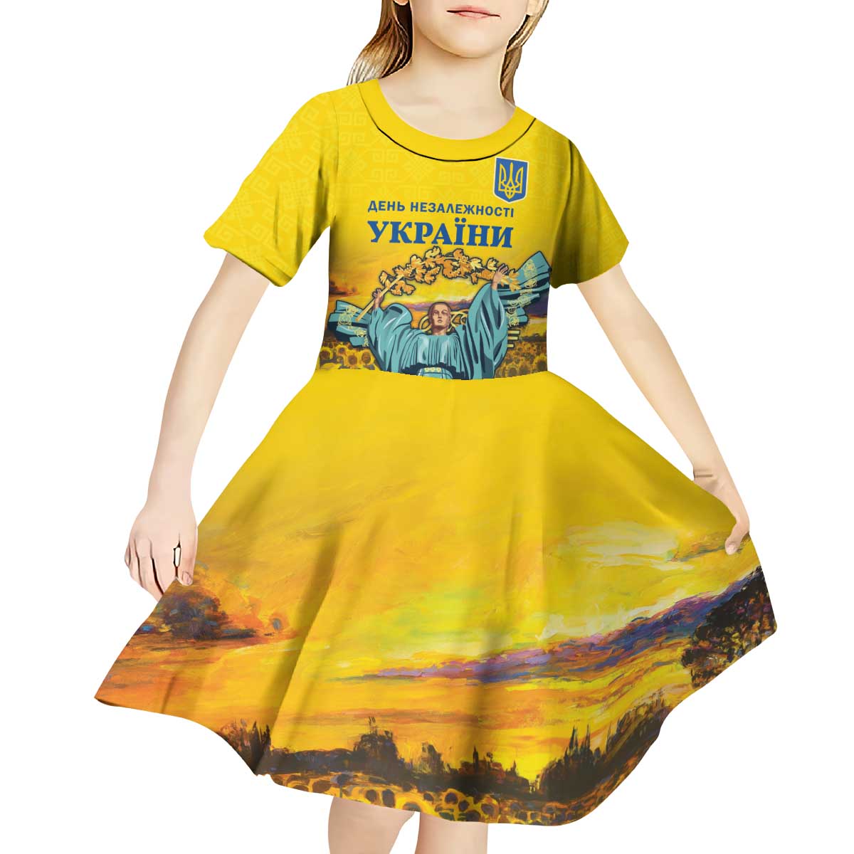 Ukraine Monument Independence Day Kid Short Sleeve Dress Glory to Ukraine!