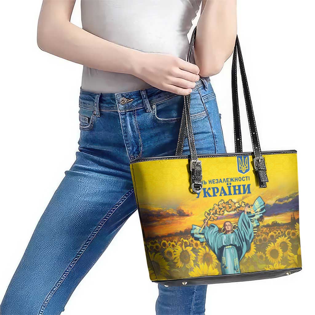 Ukraine Monument Independence Day Leather Tote Bag Glory to Ukraine!