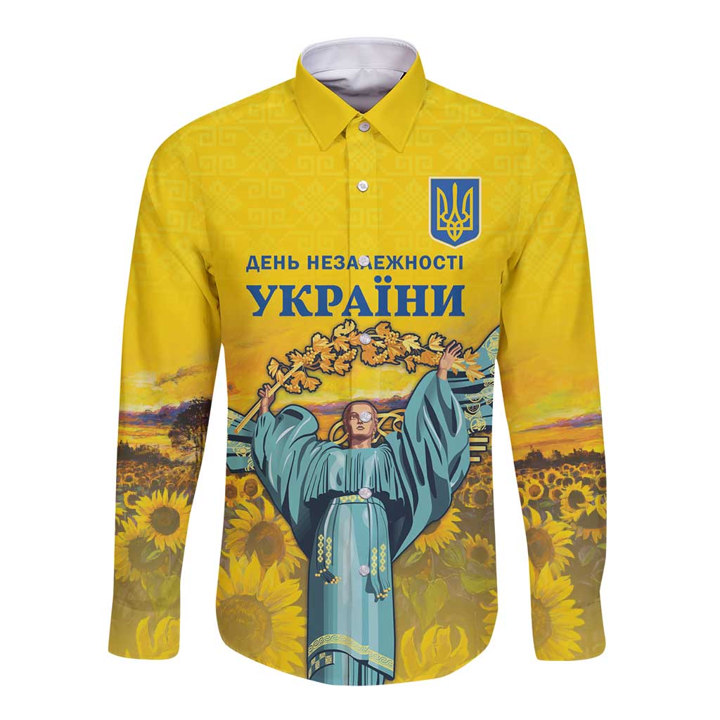 Ukraine Monument Independence Day Long Sleeve Button Shirt Glory to Ukraine!