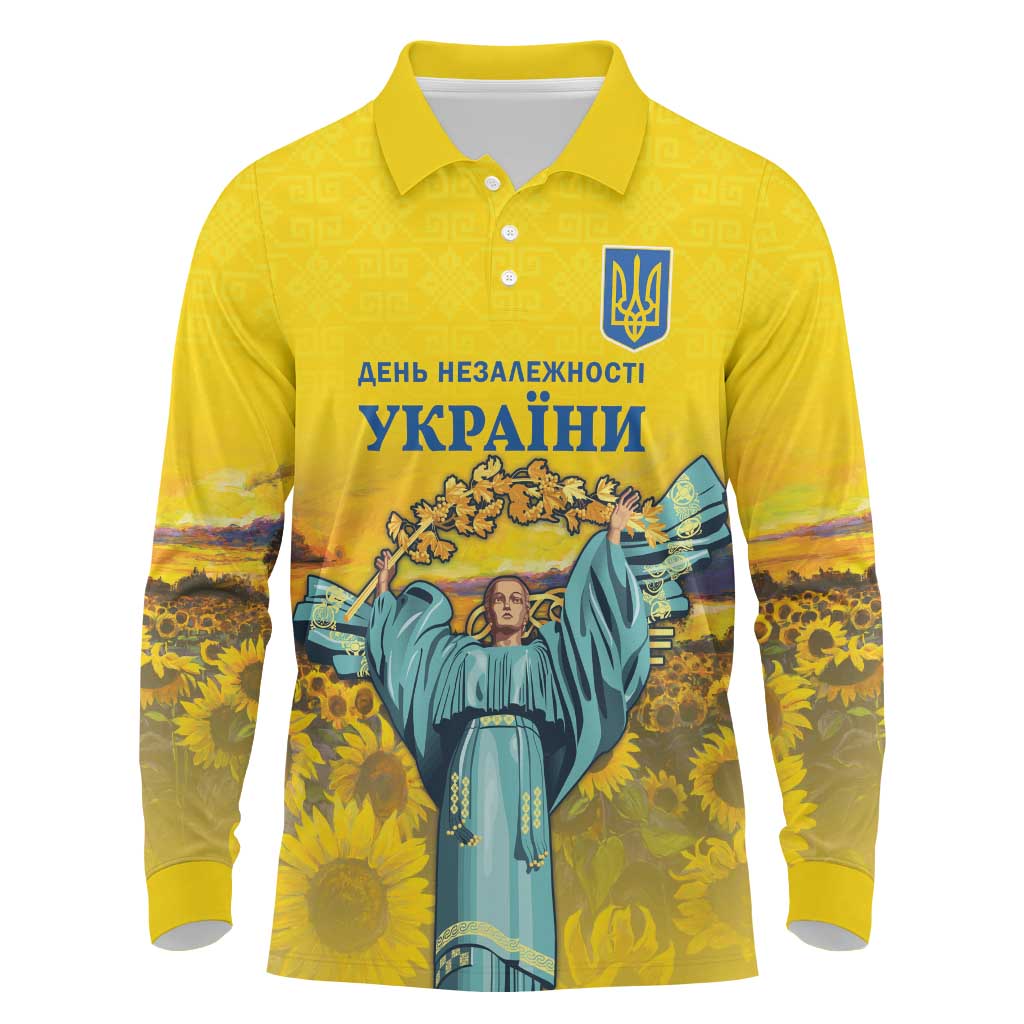Ukraine Monument Independence Day Long Sleeve Polo Shirt Glory to Ukraine!
