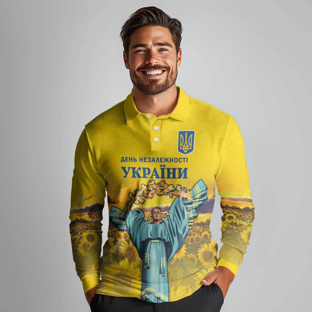 Ukraine Monument Independence Day Long Sleeve Polo Shirt Glory to Ukraine!