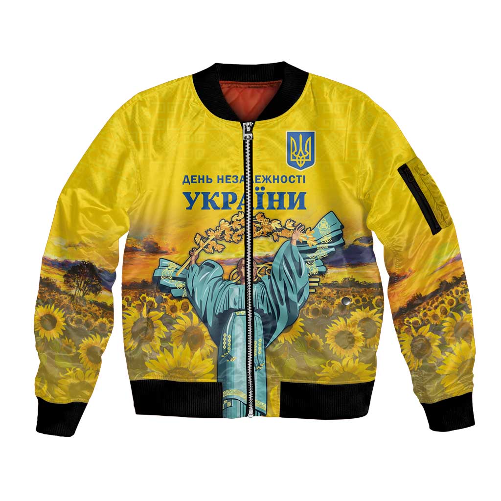 Ukraine Monument Independence Day Sleeve Zip Bomber Jacket Glory to Ukraine!