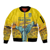 Ukraine Monument Independence Day Sleeve Zip Bomber Jacket Glory to Ukraine!