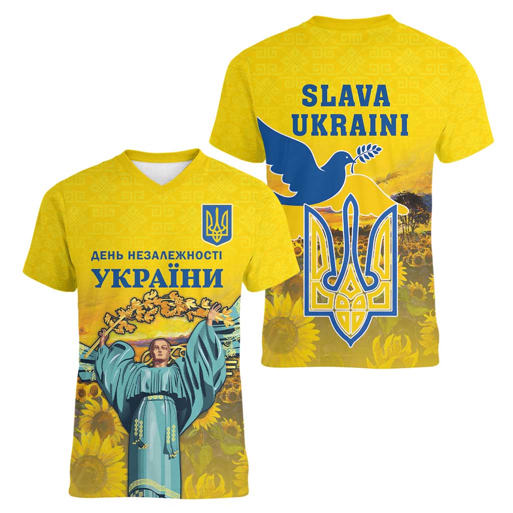 Ukraine Monument Independence Day Women V-Neck T-Shirt Glory to Ukraine!
