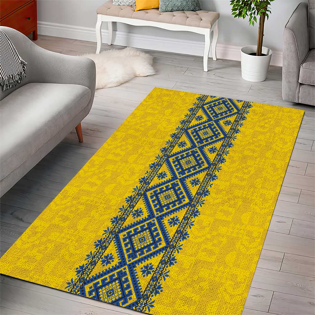 Blue Ukraine Folk Patterns Area Rug Simple Style