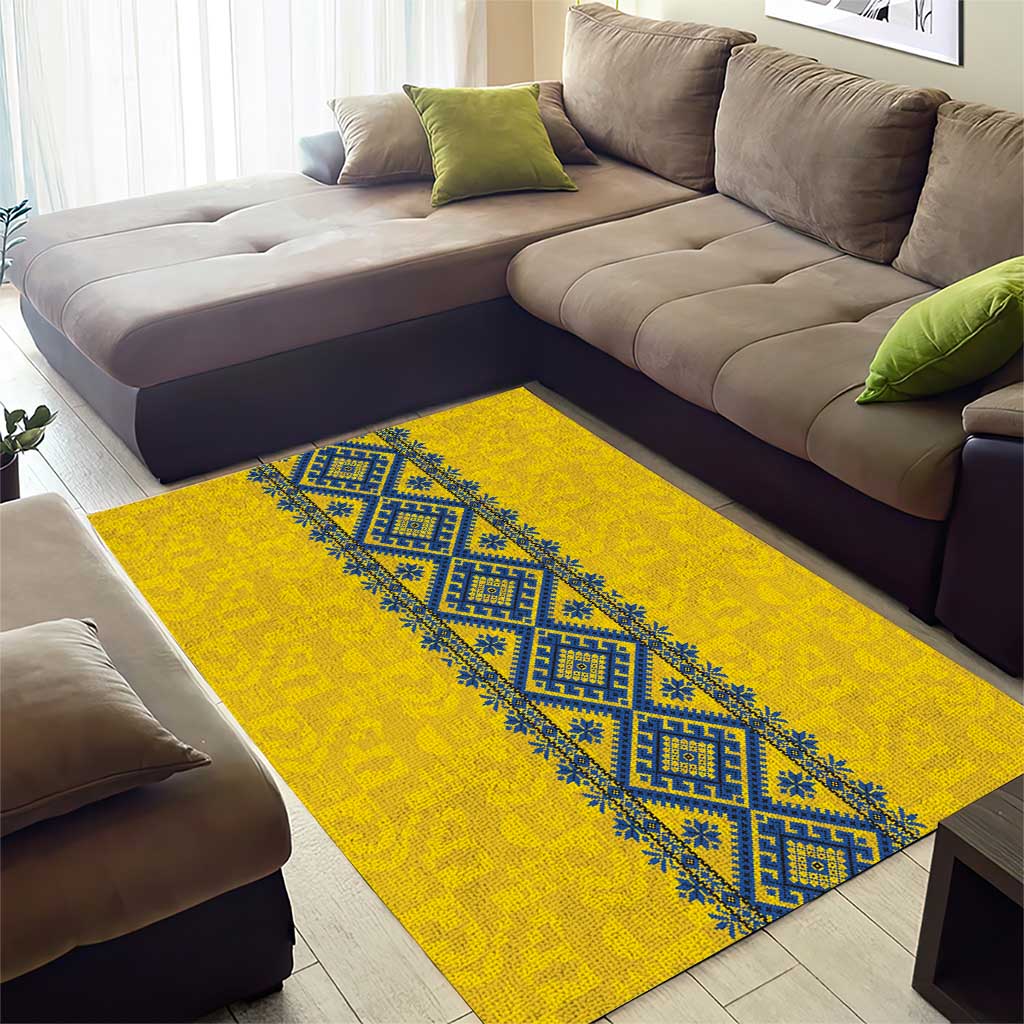 Blue Ukraine Folk Patterns Area Rug Simple Style