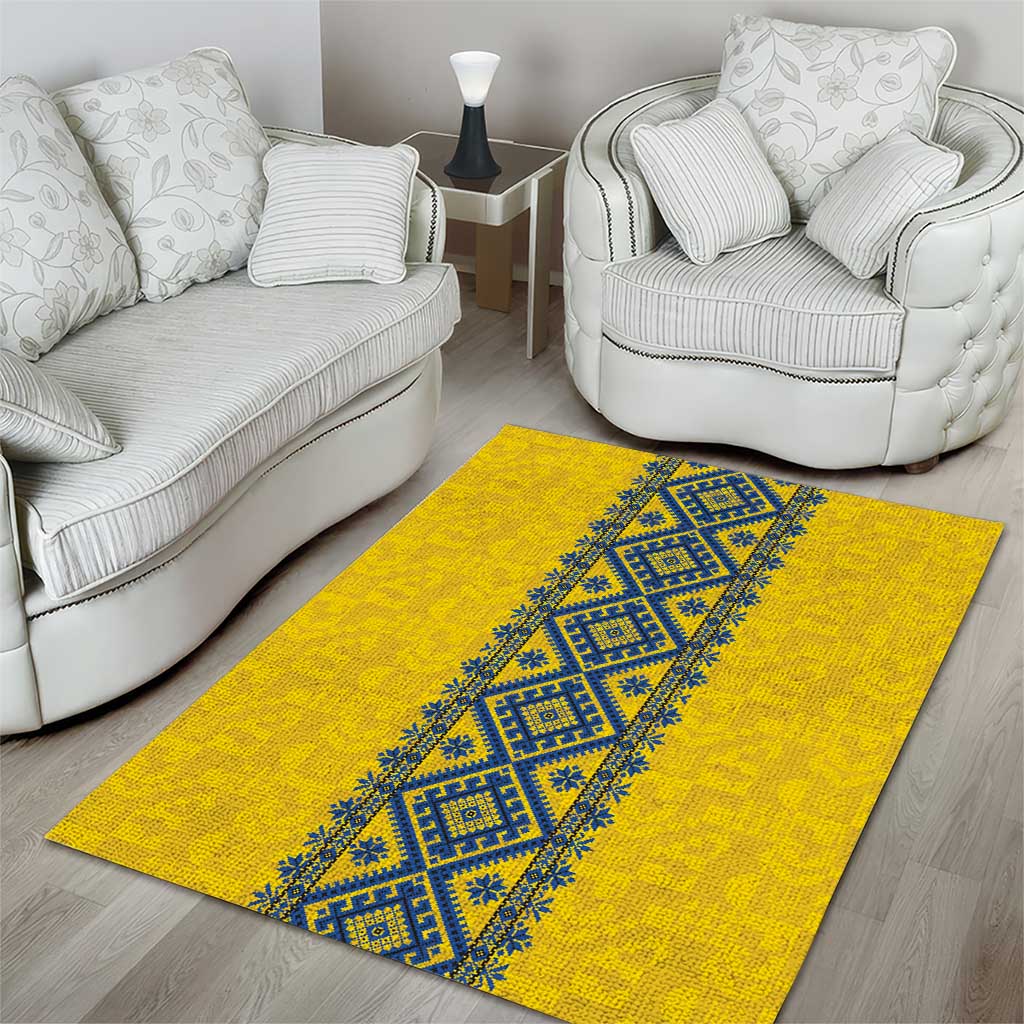 Blue Ukraine Folk Patterns Area Rug Simple Style