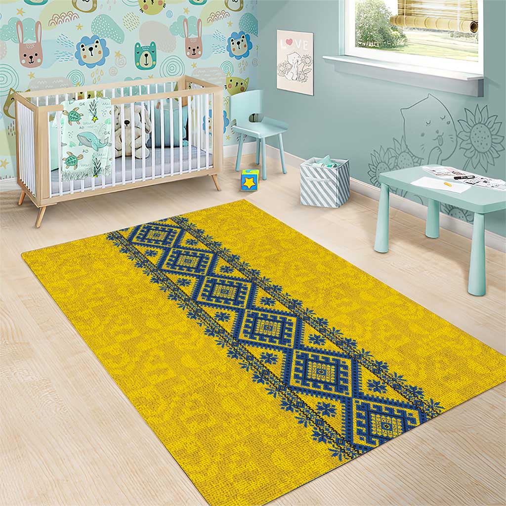 Blue Ukraine Folk Patterns Area Rug Simple Style