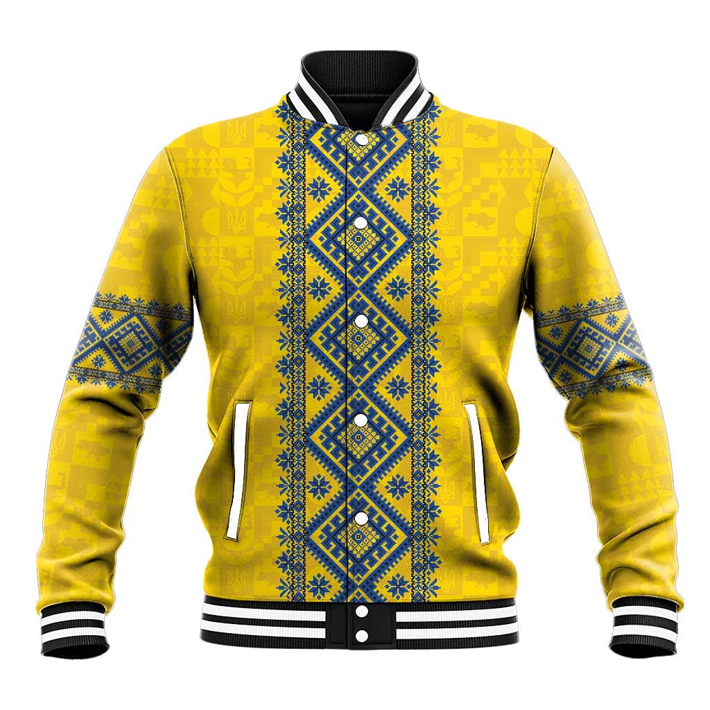 Blue Ukraine Folk Patterns Baseball Jacket Simple Style