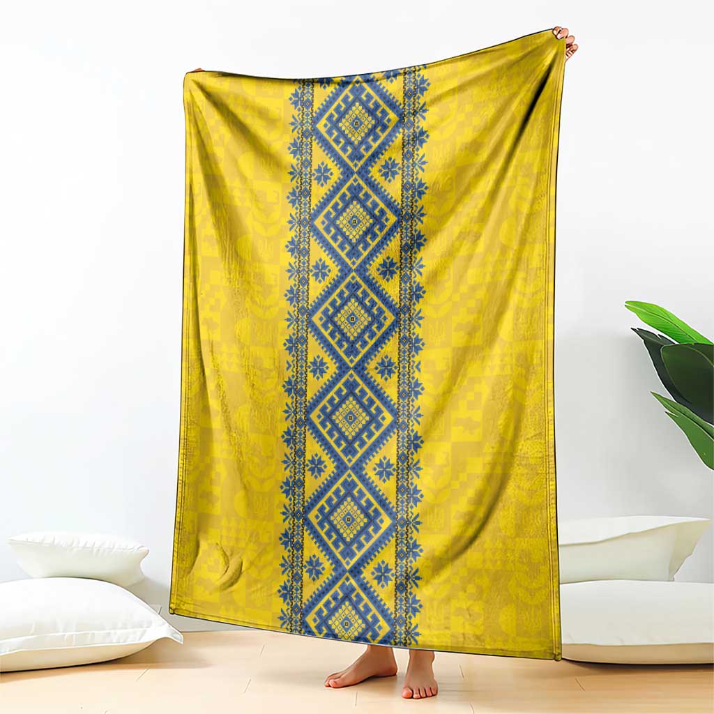 Blue Ukraine Folk Patterns Blanket Simple Style