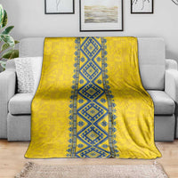 Blue Ukraine Folk Patterns Blanket Simple Style