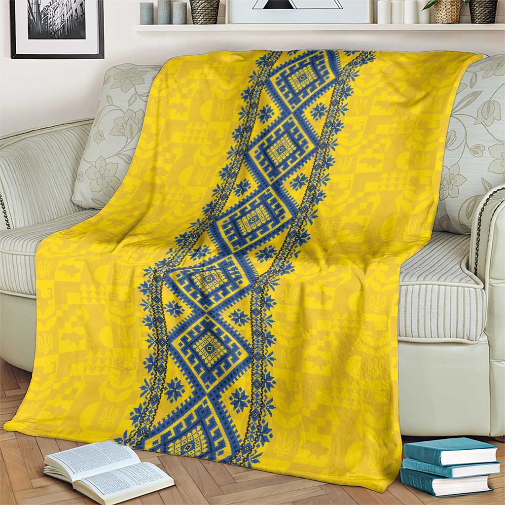 Blue Ukraine Folk Patterns Blanket Simple Style