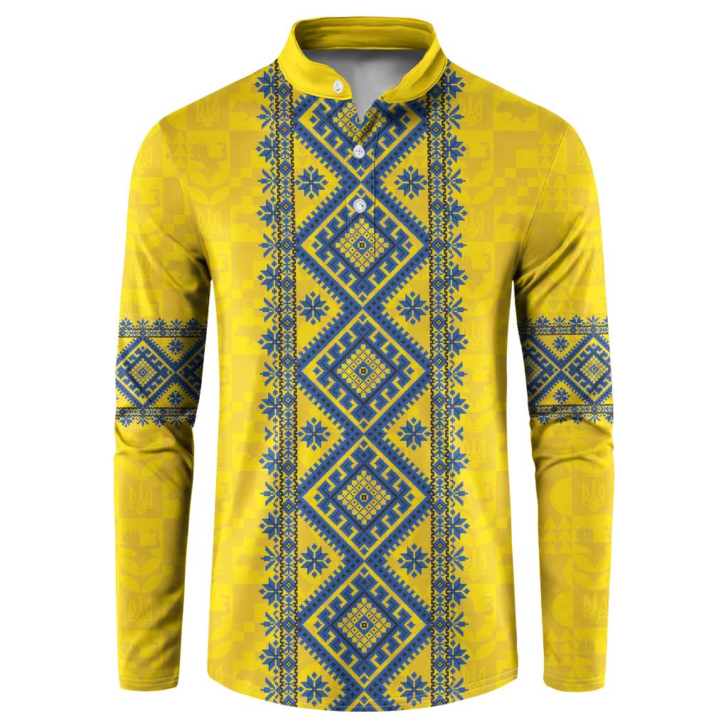 Blue Ukraine Folk Patterns Button Sweatshirt Simple Style