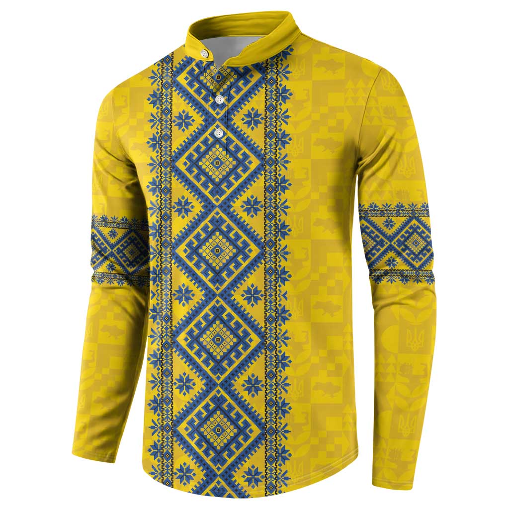 Blue Ukraine Folk Patterns Button Sweatshirt Simple Style