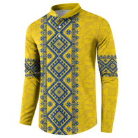 Blue Ukraine Folk Patterns Button Sweatshirt Simple Style