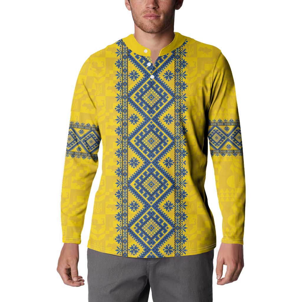 Blue Ukraine Folk Patterns Button Sweatshirt Simple Style
