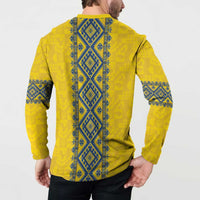 Blue Ukraine Folk Patterns Button Sweatshirt Simple Style