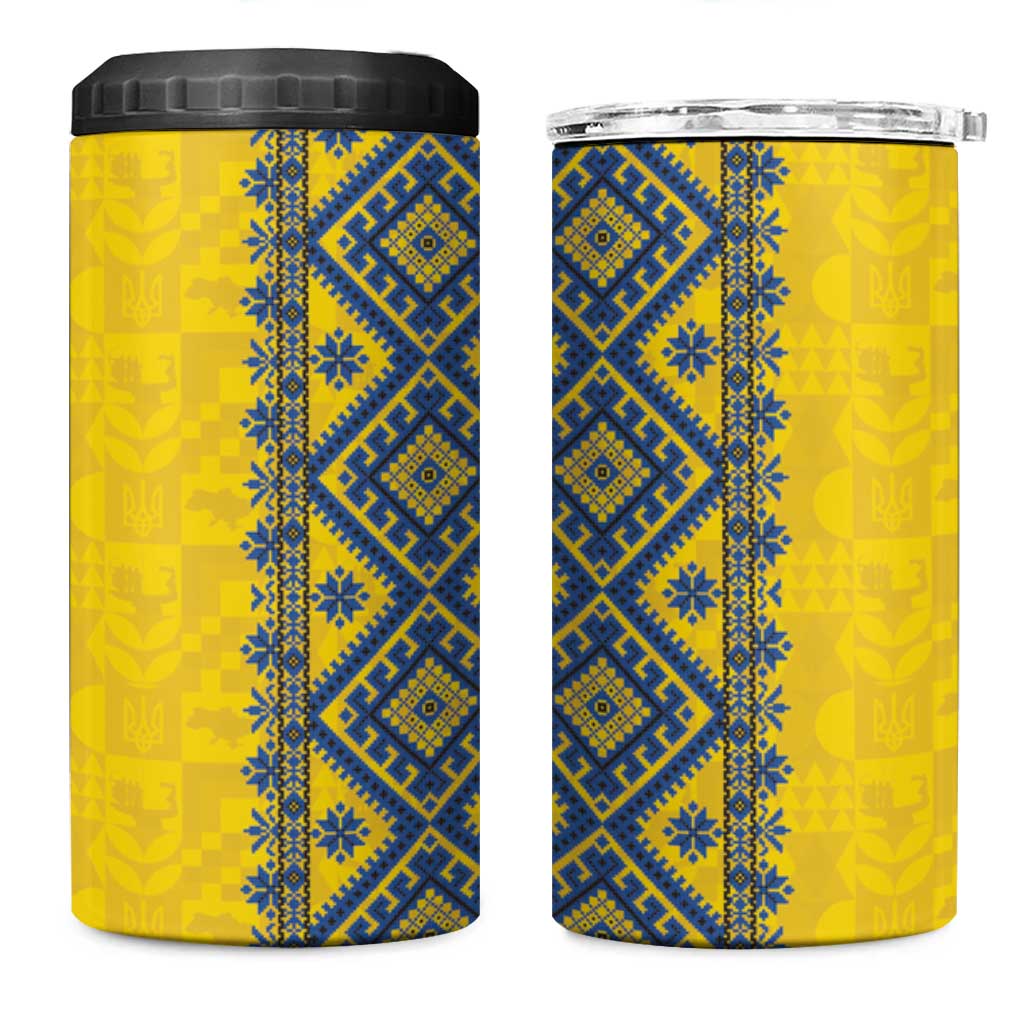 Blue Ukraine Folk Patterns 4 in 1 Can Cooler Tumbler Simple Style