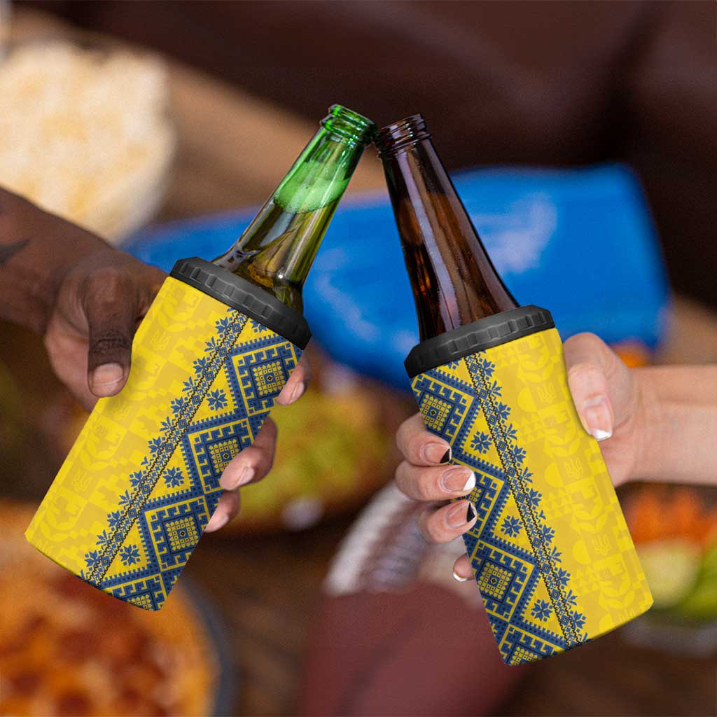 Blue Ukraine Folk Patterns 4 in 1 Can Cooler Tumbler Simple Style