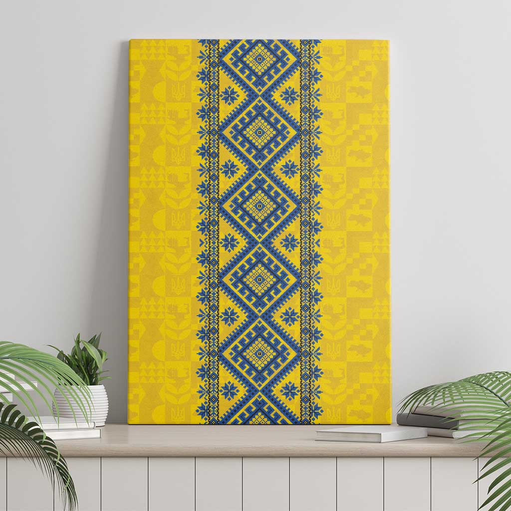 Blue Ukraine Folk Patterns Canvas Wall Art Simple Style