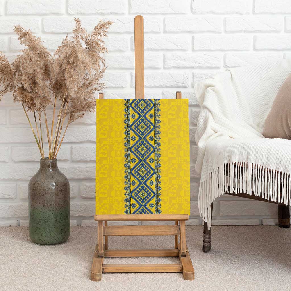 Blue Ukraine Folk Patterns Canvas Wall Art Simple Style