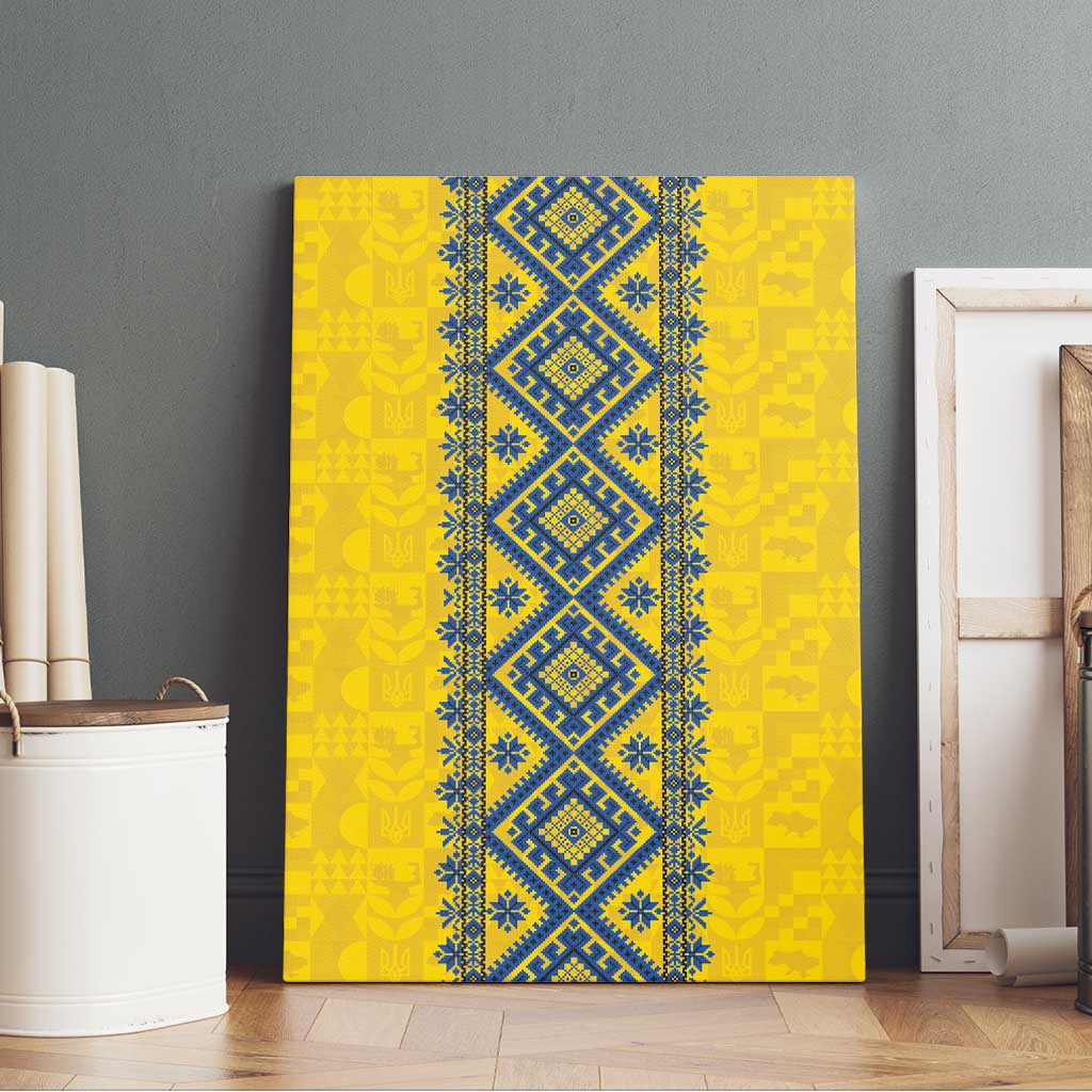Blue Ukraine Folk Patterns Canvas Wall Art Simple Style