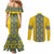 Blue Ukraine Folk Patterns Couples Matching Mermaid Dress and Long Sleeve Button Shirt Simple Style