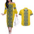 Blue Ukraine Folk Patterns Couples Matching Off The Shoulder Long Sleeve Dress and Hawaiian Shirt Simple Style
