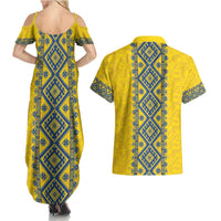 Blue Ukraine Folk Patterns Couples Matching Summer Maxi Dress and Hawaiian Shirt Simple Style