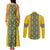 Blue Ukraine Folk Patterns Couples Matching Tank Maxi Dress and Long Sleeve Button Shirt Simple Style