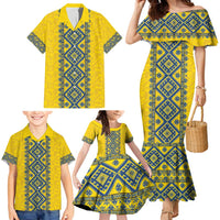 Blue Ukraine Folk Patterns Family Matching Mermaid Dress and Hawaiian Shirt Simple Style