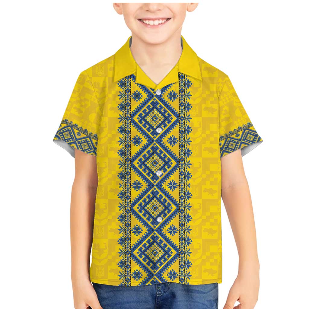 Blue Ukraine Folk Patterns Family Matching Mermaid Dress and Hawaiian Shirt Simple Style