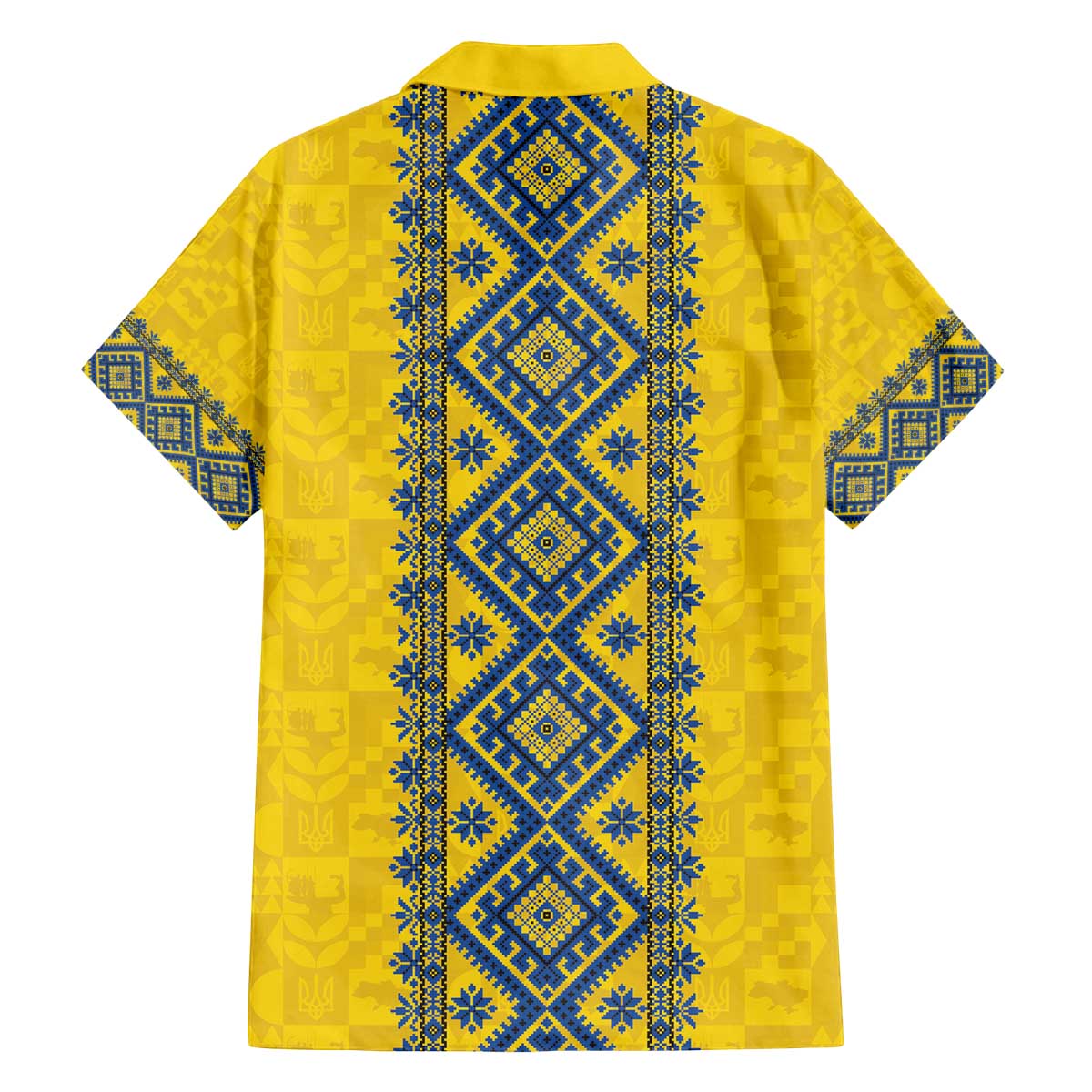 Blue Ukraine Folk Patterns Family Matching Off The Shoulder Long Sleeve Dress and Hawaiian Shirt Simple Style